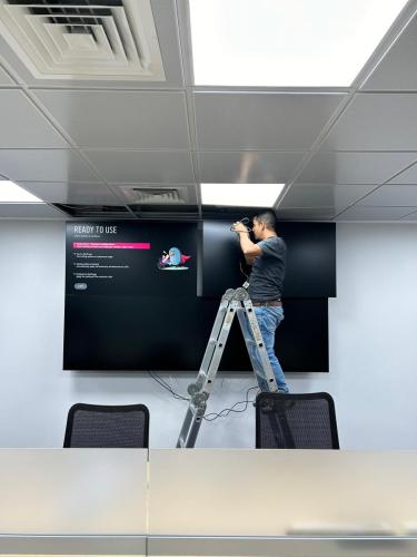 video wall screen installing at ahli bank oman